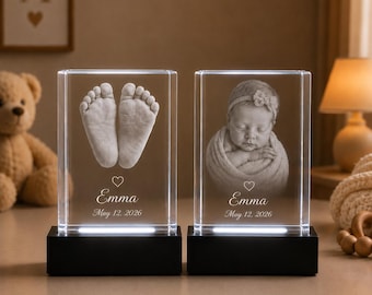 New Baby Gift, Custom 3D Crystal Photo of Your Newborn or Toddler, Personalized Baby Keepsake, First Birthday Grandchild Gift