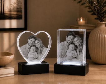 Custom 3D Photo Glass Wedding Anniversary Gift, 4K HD Laser Etched, Gift for Couples, Holiday Idea, Pet Lovers Home Decor