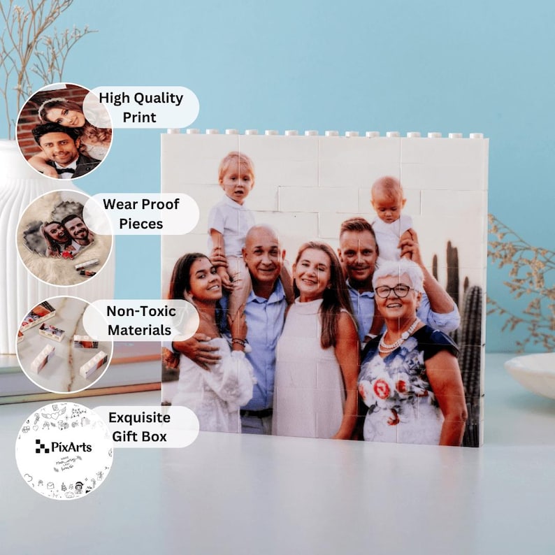 Custom Photo Block Building Brick Christmas Gift, Personalized Brick Puzzle Infographics with Details
