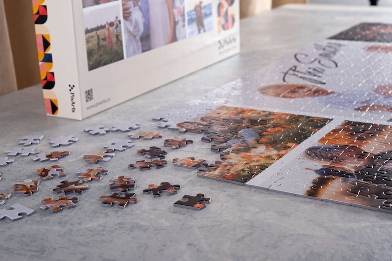 Personalized Photo Collage Puzzle, Custom Jigsaw Puzzle Pieces Close View