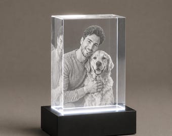 Custom Pet Photo 3D Crystal Block, Personalized Dog & Cat Memorial Keepsake, Pet Loss Sympathy Gift