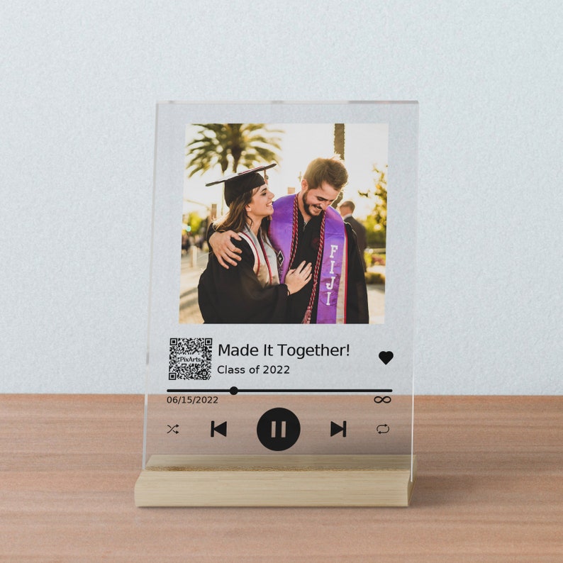 Personalized Gift Song Acrylic Plaque with Wooden Stand with best graduation design and QR code