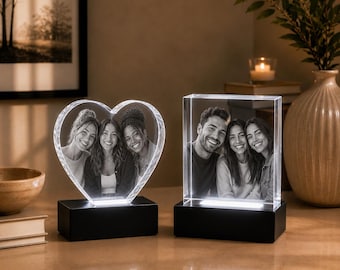 Best Friend Birthday Gifts for Him Her, Custom 3D Crystal Photo Block, Personalized Glass Photo Keepsake, BFF Friendship Gift
