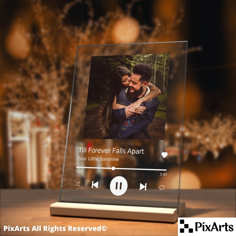 Personalized Gift First Anniversary Gift for Boyfriend Music Plaque Glass Art, Album Cover Song Plaque, Personalize Gift with Photo, Wedding