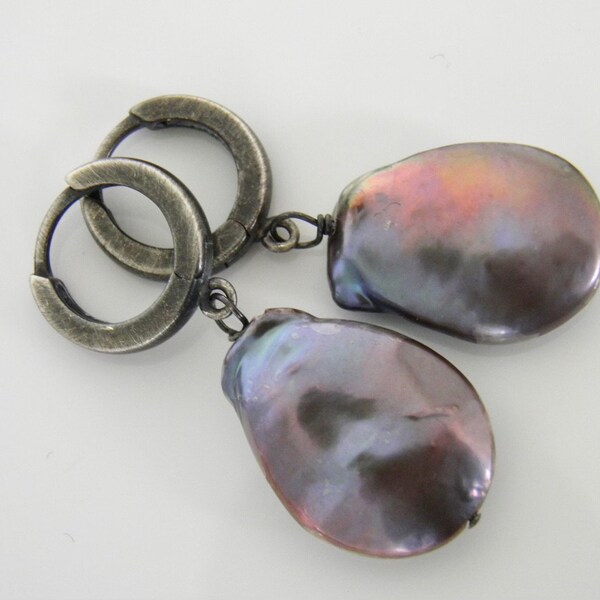 Purple Cubic Zircon & Baroque Pearls Earrings