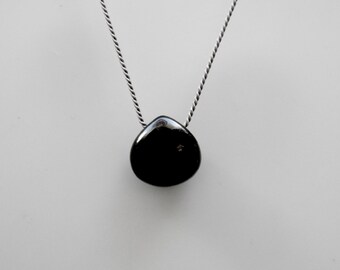 Black Gemstone Necklace Understated Smooth Black Spinel Heart Briolette Minimalist Minimal Opaque Black Gemstone Simple Black Gemstone