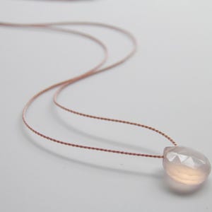 Pink Chalcedony Necklace Gemstone Necklace Minimalist Minimal Silk Thread Necklace Sterling Silver Floating Simple Pale Pink Gemstone