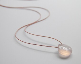 Pink Chalcedony Necklace Gemstone Necklace Minimalist Minimal Silk Thread Necklace Sterling Silver Floating Simple Pale Pink Gemstone