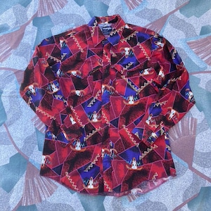 Vintage Wrangler Western Button Up Shirt Mens XLarge Cowboy Vibrant Aztec Pattern Skull
