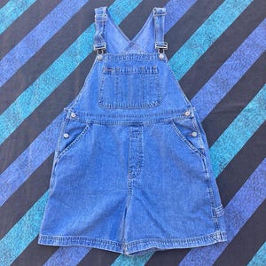 Vintage Y2K 90s Gap Denim Overall Shorts Womens Med/Large Light Blue Shortalls