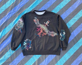 Upcycled Y2K Affliction Style Crewneck, Reworked Sweatshirt size XL