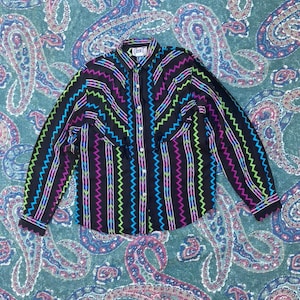 Vintage Circle T Western Shirt Womens Small Rayon Aztec Print Blouse Button Up Cowgirl