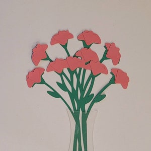 Cravos Rosa em Vaso Transparente Digital SVG, Arquivo de Corte Digital em Camadas para Adicionar a Cartões, Dia dos Namorados, Arte