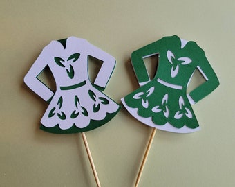 Irish Dancers Dresses Cupcake Toppers SVG, Layered Digital Files