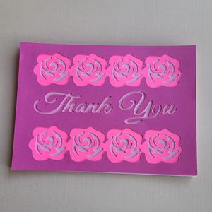 Carte de remerciement rose découpée A6 et enveloppes SVG, fichier numérique pour machine de découpe Cricut