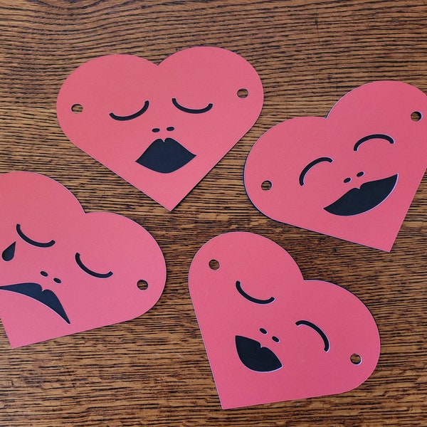Valentines Silly Heart Faces and Garland SVGs, Two Layered Digital Files