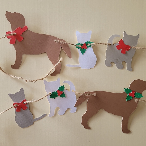 Cats and Dogs Christmas Banner SVG, Layered Digital Cut Files