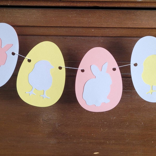 Easter Egg With Rabbits and Chicks Garland SVG, Simple Two Layered Digital File