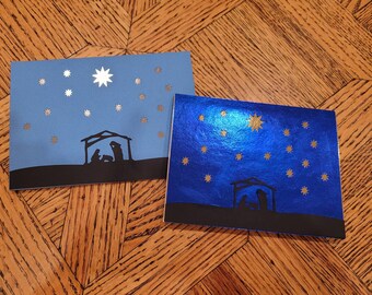 Nativity Christmas Card SVG Silent Night with Stars for Cricut , digital file