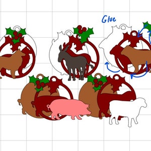 Christmas Farm Animal Ornament SVGs, Layered Digital Files image 4
