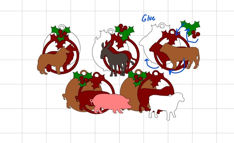 Christmas Farm Animal Ornament SVGs, Layered Digital Files image 4
