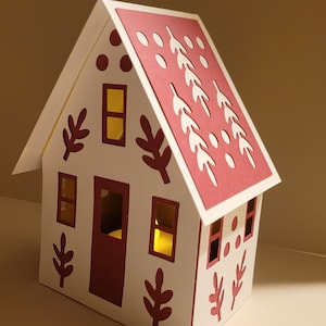 Copertura per lumino danese Branch 3D House SVG, file di taglio digitale fai da te per Cricut