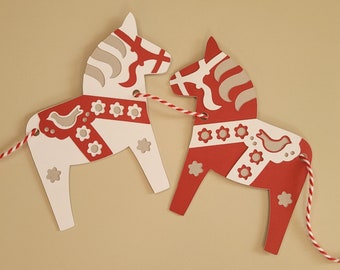 Scandinavian Dala Horse Banner and Cut Out SVGs, Layered Digital Files