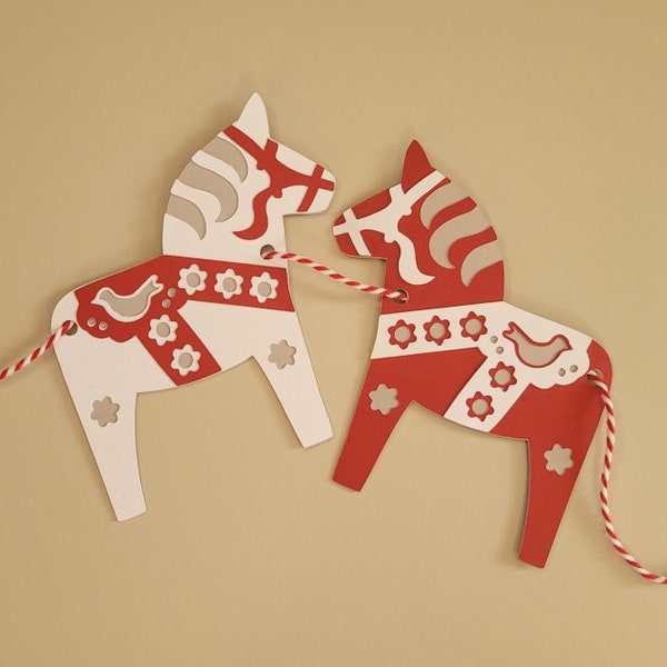 Scandinavian Dala Horse Banner and Cut Out SVGs, Layered Digital Files