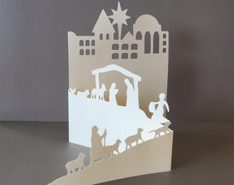 Drie gevouwen kerstkerstkaart en envelop SVG, digitaal snijbestand
