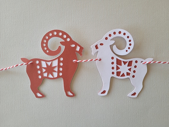 Nordic Yule Goat Banner and Cut Out SVGs, Layered Digital Files