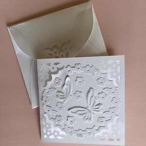 Butterfly Lace vierkante kaart en envelop SVG, digitale snijbestanden