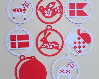 Danish Christmas Ornaments Set SVGs, Two Layered Cut Out Digital Files