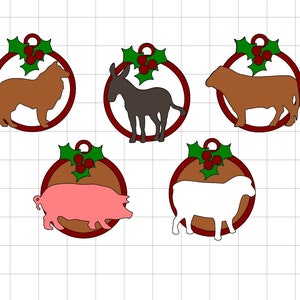 Christmas Farm Animal Ornament SVGs, Layered Digital Files image 3