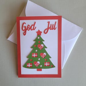 Cartão de árvore de Natal dinamarquês A6 e envelope SVG, arquivo de corte digital