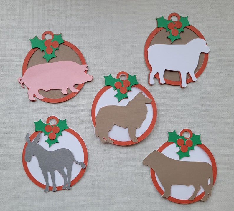 Christmas Farm Animal Ornament SVGs, Layered Digital Files image 1