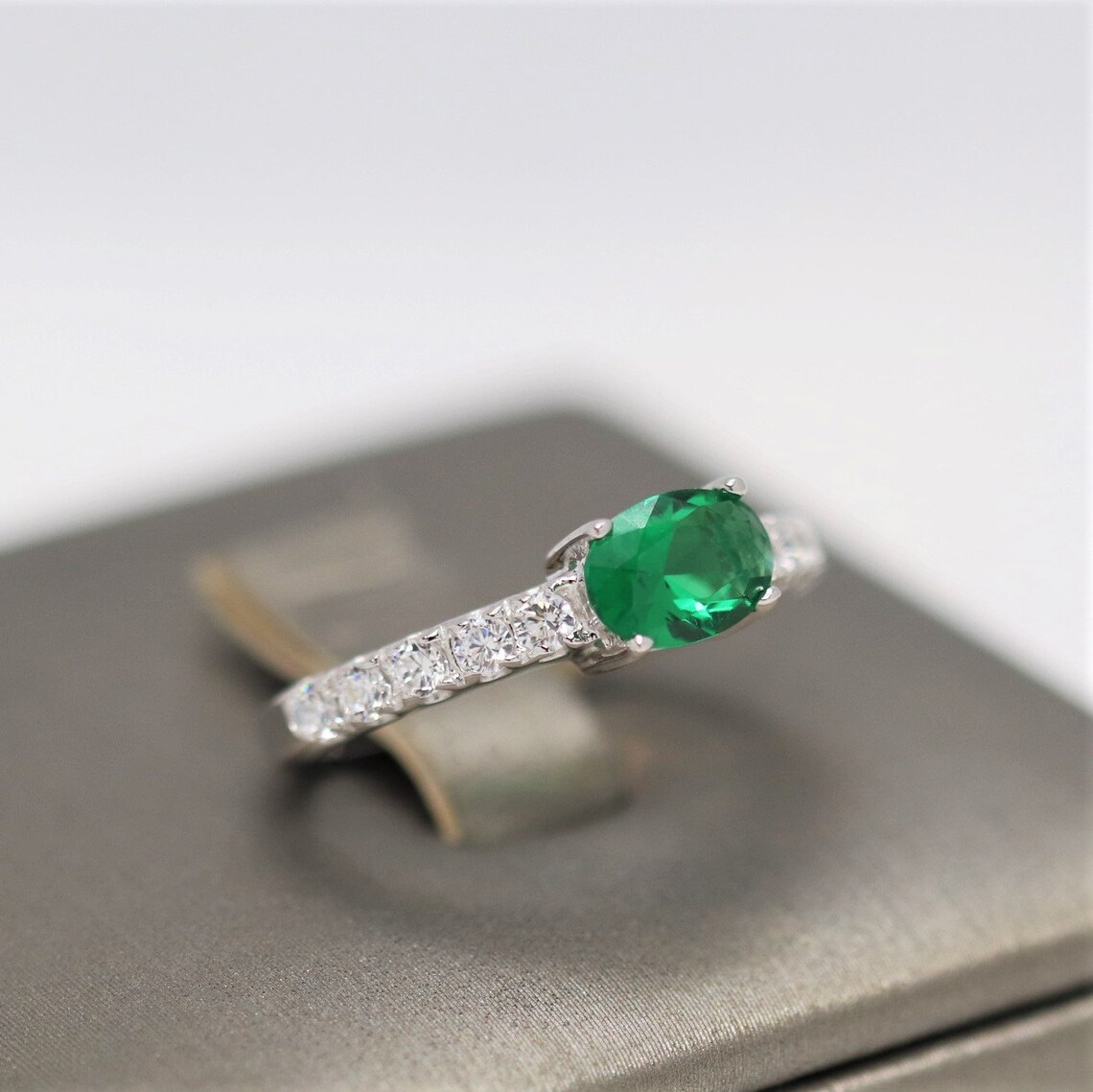 Classy Emerald & Cubic Zirconia Ring Etsy