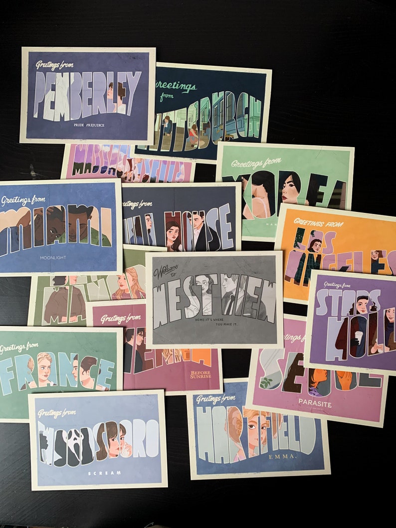 Movie and TV Illustrated Postcards Etsy