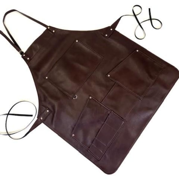 NEW Premium Italian Leather Chocolate Brown Work Apron with Multiple Tool Pockets, ONE SIZE | Handmade in our Atlanta workshop