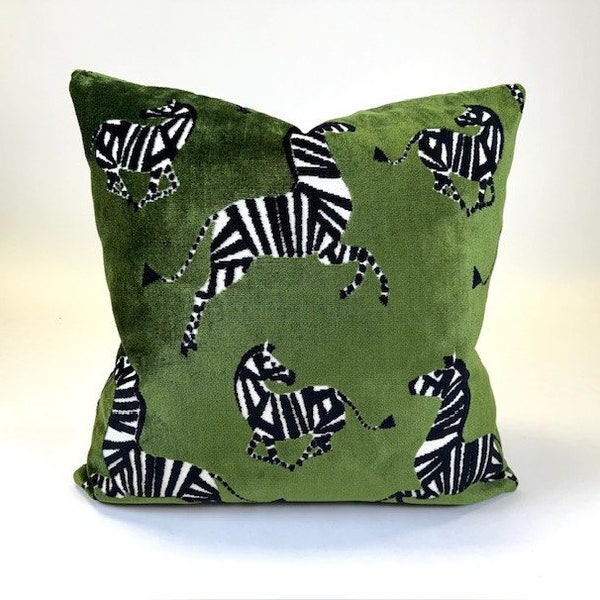 Moss Green Dancing Zebras Pillow Cover, Zebras on Front & Back | Stitched in Atlanta, GA