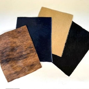 Hair-on-Hide Leather Scraps, Brindle, Navy, Blonde & Black/Brown, Pre-cut Pieces Sold Separately.