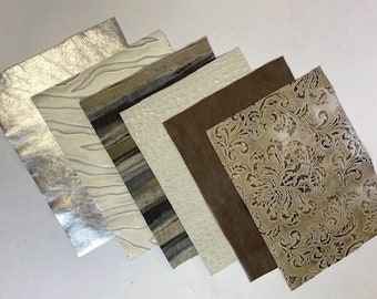 NEW Silver, Cream and Old Gold Collection Genuine Italian Leather, 12" x 16" Pre-cut Pieces, Pieces Sold Separately.