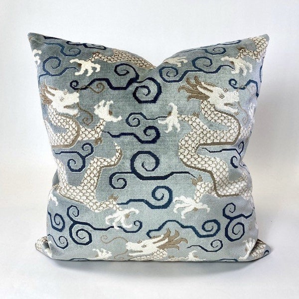 Schumacher "Bixi" Celestine, Belgian Cut & Loop Velvet Pillow Cover, 24" x 24" or 12" x 24"