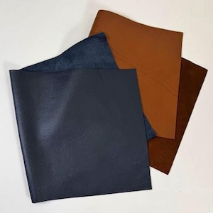 Trozos extra grandes, cortes de 12" x 24", cuero de anilina de grano completo puro, color castor y azul marino granulado, de ALTA GAMA, piezas precortadas, las piezas se venden por separado.