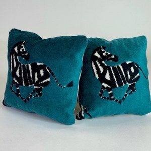 Mini, Small and Lumbar, Black & White Zebras on Teal Velvet, Pillow with Insert, Sold INDIVIDUALLY  | Stitched in Atlanta, GA | 'Tanga'