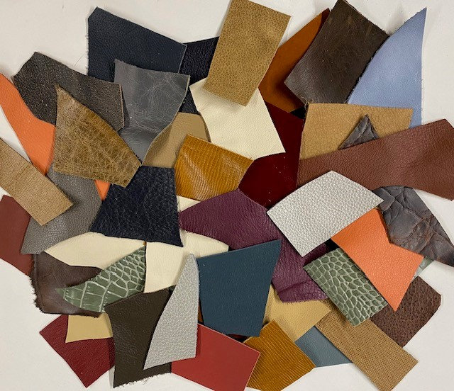 Small Leather Scraps for Crafts, Sold by the Lb. Dark Colors 