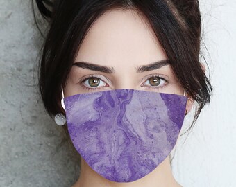 Purple Lavender Marble 7 Layers Washable Reusable Breathable Face Mask, Filter Pocket, Carbon Filter, Trendy Stylish Adult Face Mask Women