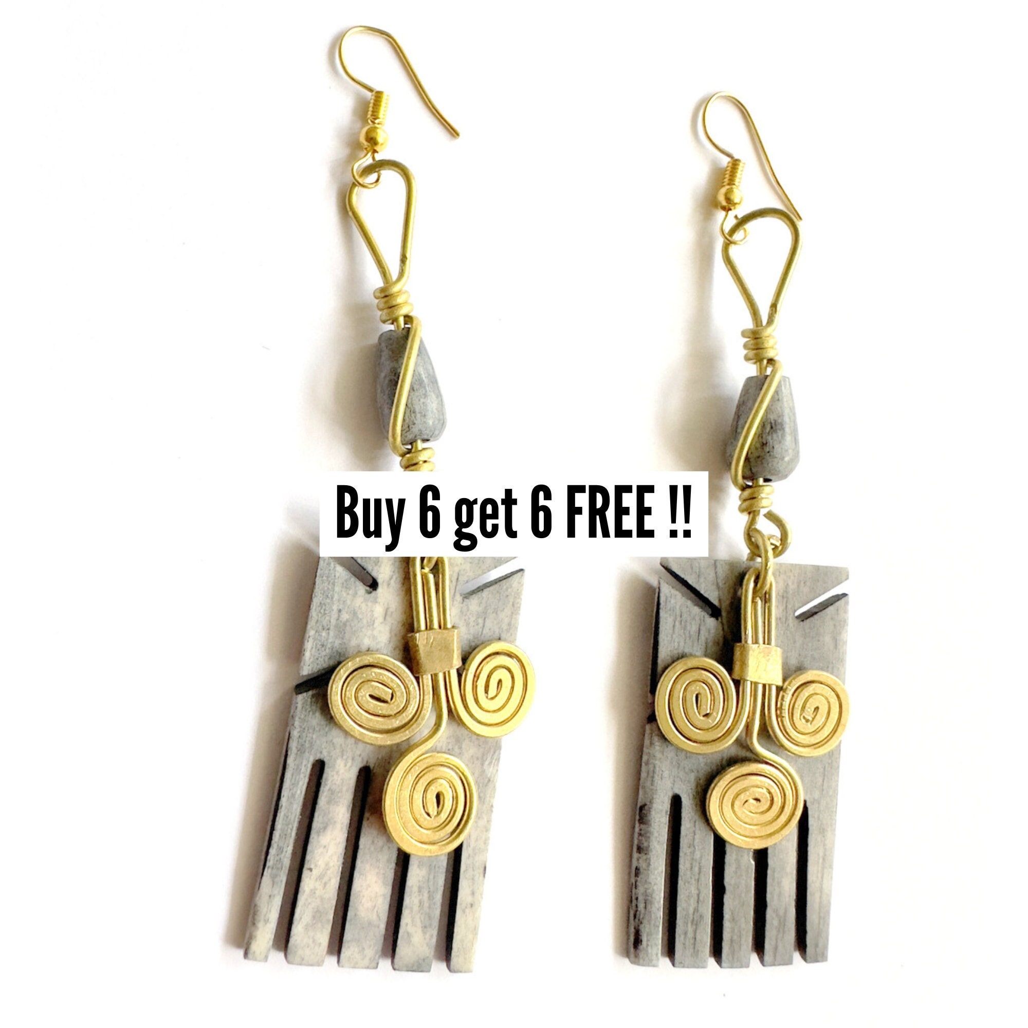 427 Pendientes de latón, Pendientes de hueso, Pendiente étnico, Pendiente africano, Joyería africana para mujeres, Pendientes para boda, Regalos para mujeres, Regalos