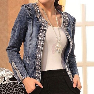 Vintage Style Denim Jewelled Jacket in Sizes S 4XL - Etsy