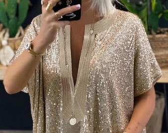 Gold dressy tops for evening wear Clearance