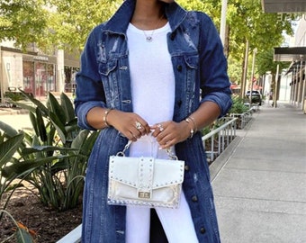 jean jacket with maxi dress